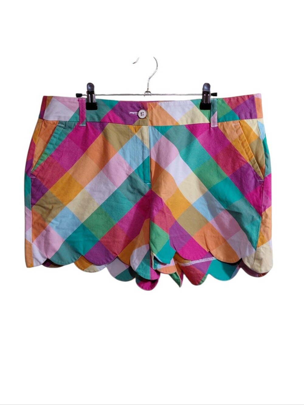 crown & ivy Multicolor Plaid Scalloped Hem Shorts
